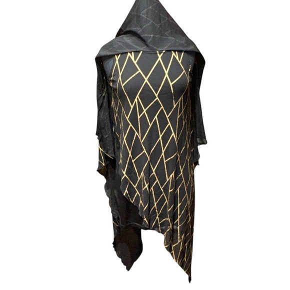 Kokomo Unlimited Black Gold Tunic Top Size Small Oversized Layered Kimono Style - Picture 4 of 8